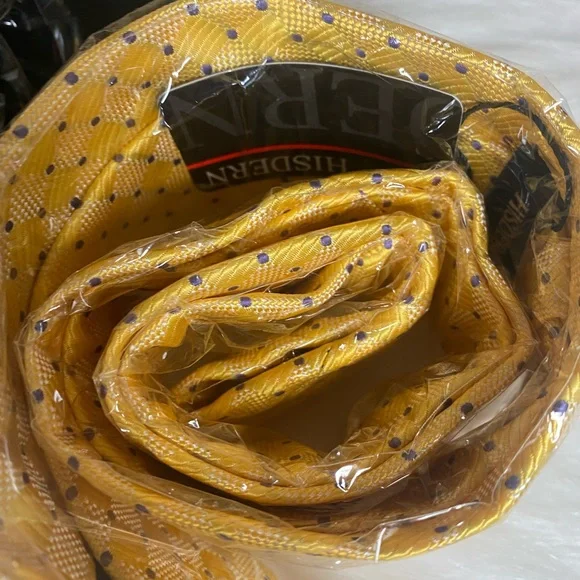 HISDERN Mens 3 Pcs Neckties Tie and Pocket Square Set Blue Yellow - Picture 8 of 11